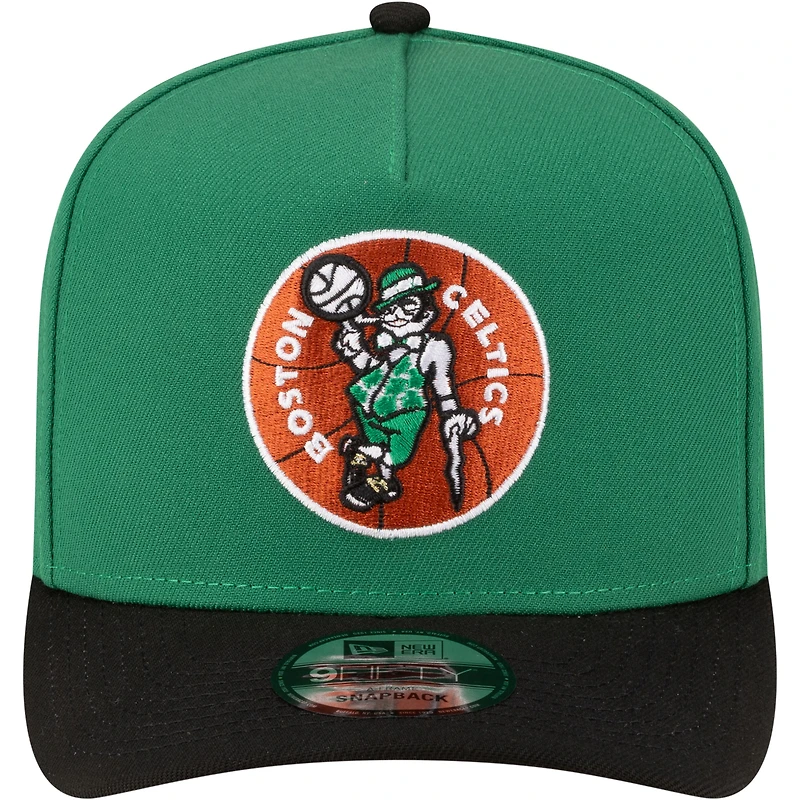 Men's New Era Kelly Green/Black Boston Celtics 80s Throwback A-Frame 9FIFTY Snapback Hat