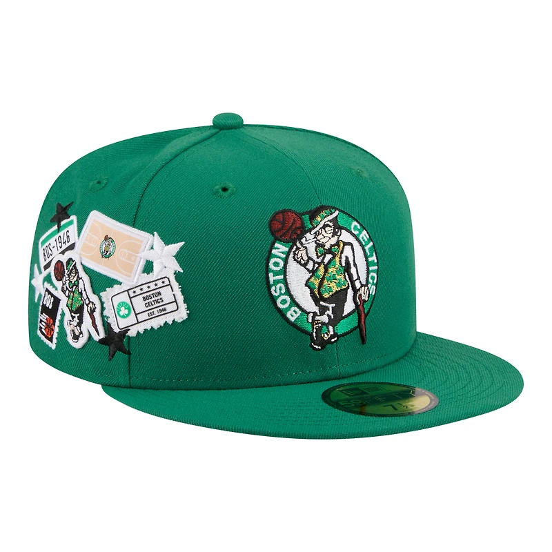 Men's New Era Kelly Green Boston Celtics Team Collage 59FIFTY Fitted Hat