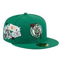 Men's New Era  Kelly Green Boston Celtics Team Collage 59FIFTY Fitted Hat