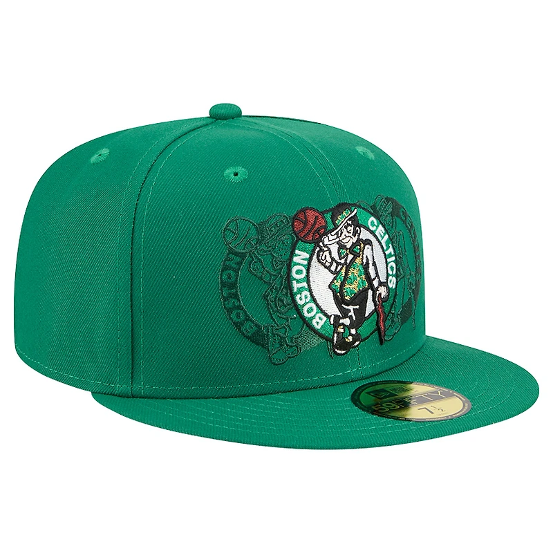 Men's New Era Kelly Green Boston Celtics Tri-Hit 59Fifty Fitted Hat