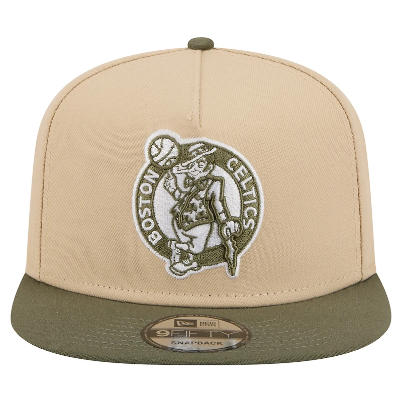 Men's New Era Khaki/Olive Boston Celtics Color Pack Two-Tone A-Frame 9FIFTY Snapback Hat
