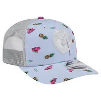 Casquette extensible à bouton-pression New Era bleu clair/gris Boston Celtics Adventure Aloha Pattern 9SEVENTY pour homme