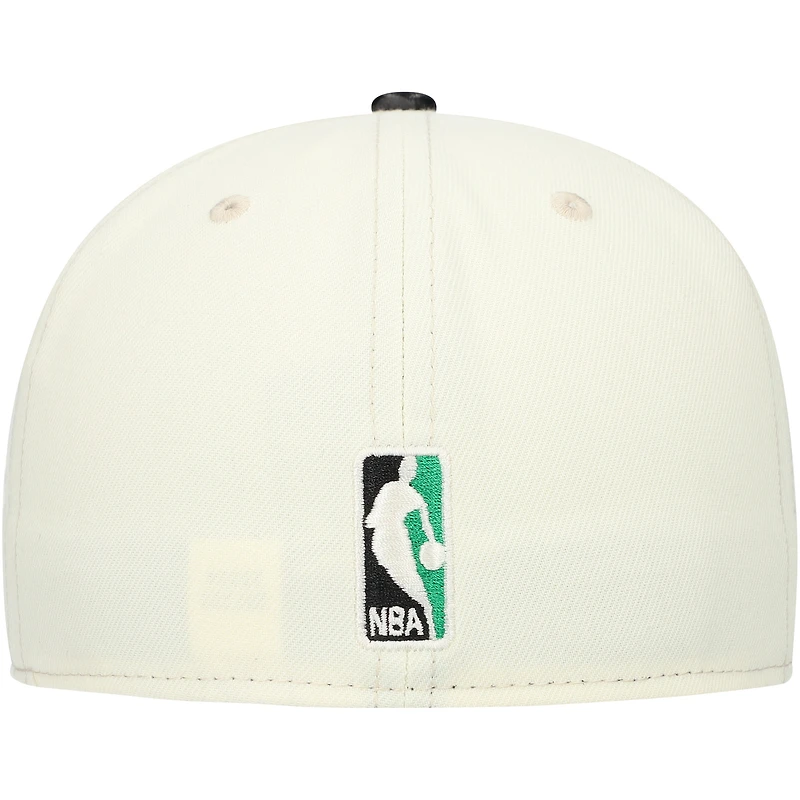 Men's New Era White/Black Boston Celtics Faux Leather Visor Two-Tone 59FIFTY Fitted Hat