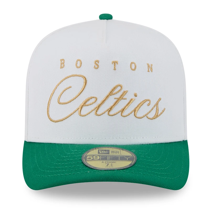 Men's New Era White/Kelly Green Boston Celtics 2025 NBA Draft A-Frame 59FIFTY Fitted Hat