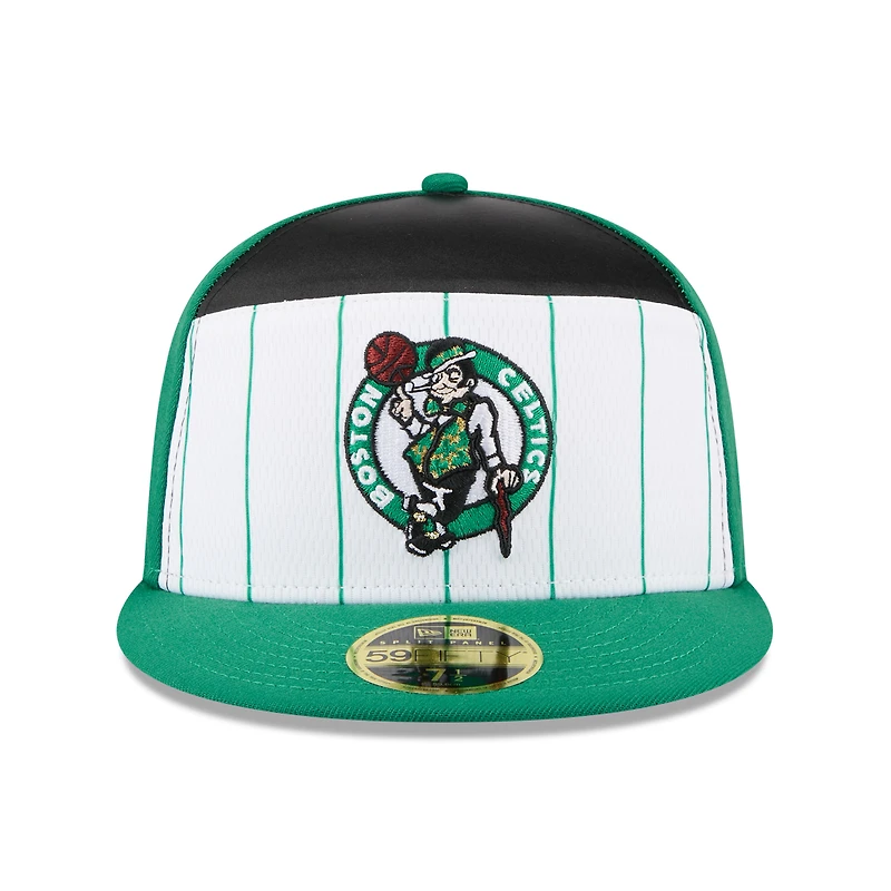 Casquette ajustée New Era 59FIFTY blanche/verte Kelly pour homme, Boston Celtics, NBA 2025 Tip Off Split Panel