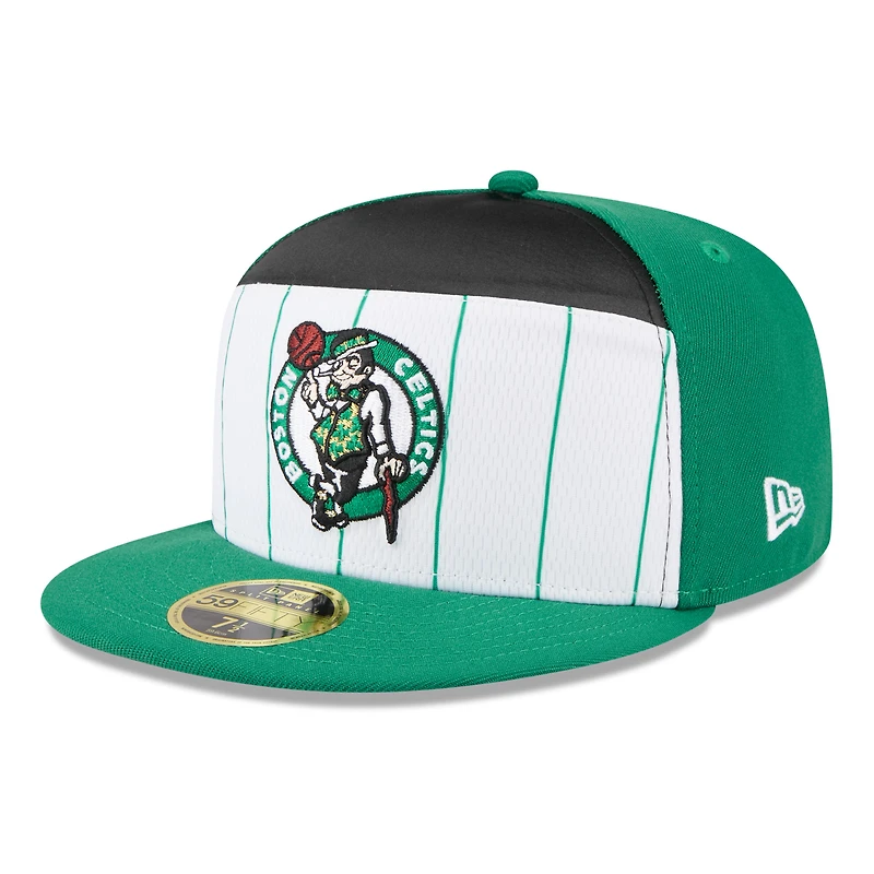 Casquette ajustée New Era 59FIFTY blanche/verte Kelly pour homme, Boston Celtics, NBA 2025 Tip Off Split Panel
