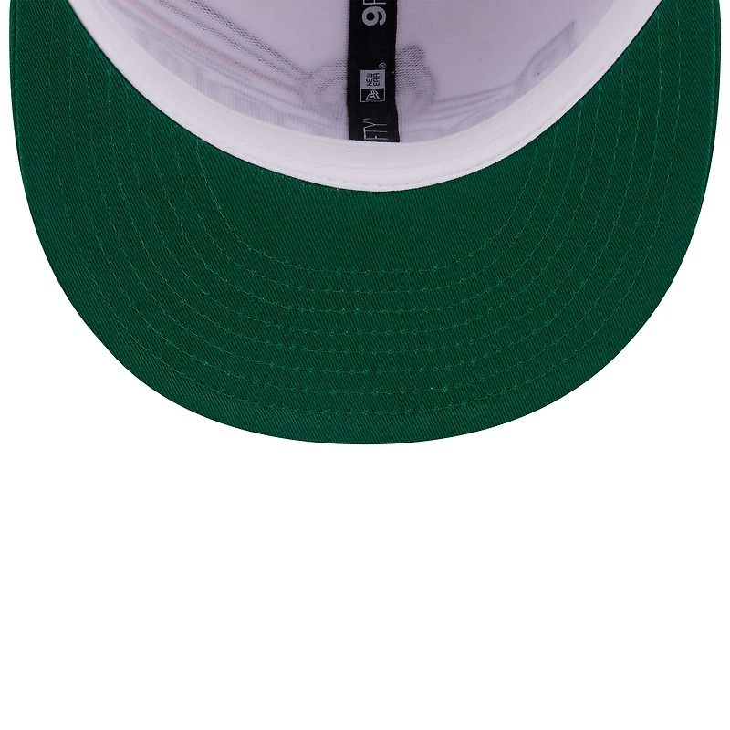 Casquette snapback New Era 9FIFTY pour homme, blanche et vert Kelly, Boston Celtics, style rétro.