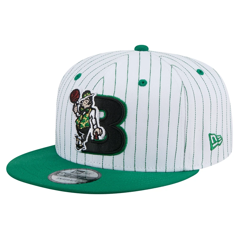 Men's New Era  White Boston Celtics Deceptor Pinstripe 9FIFTY Snapback Hat