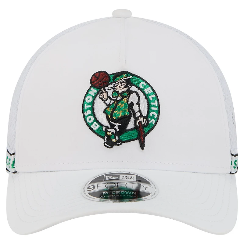 Men's New Era  White Boston Celtics Featherweight Team Tape 9FORTY M-Crown A-Frame Adjustable Hat