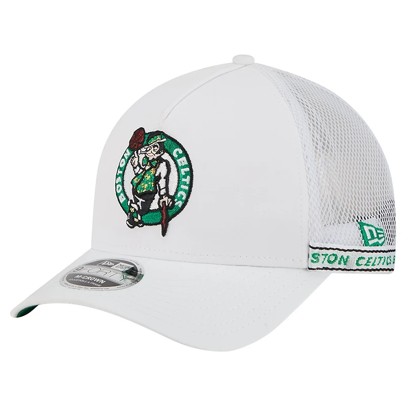 Men's New Era  White Boston Celtics Featherweight Team Tape 9FORTY M-Crown A-Frame Adjustable Hat
