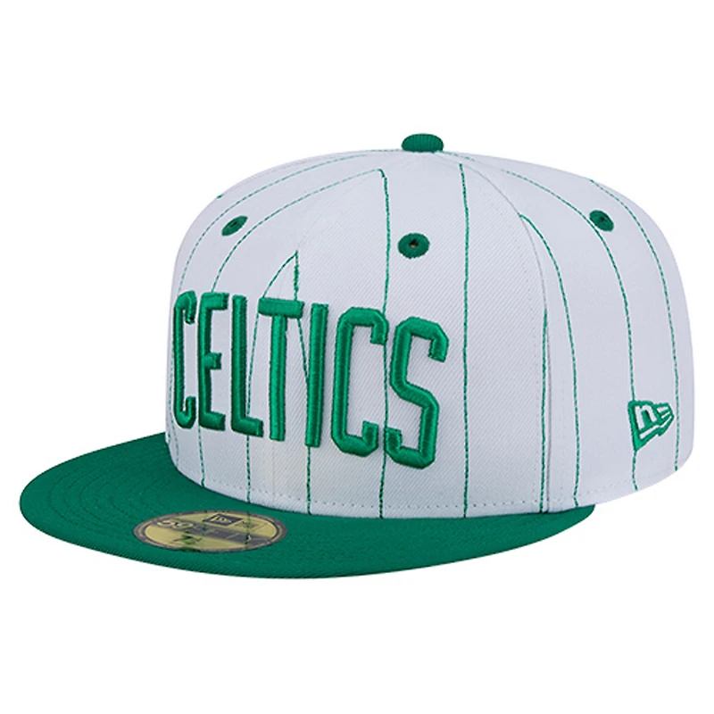 Men's New Era White Boston Celtics Wordmark Pinstripe 59FIFTY Fitted Hat