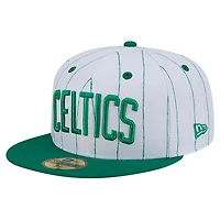 Men's New Era  White Boston Celtics Wordmark Pinstripe 59FIFTY Fitted Hat