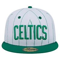 Casquette ajustée New Era 59FIFTY blanche à rayures fines avec logo Boston Celtics pour homme