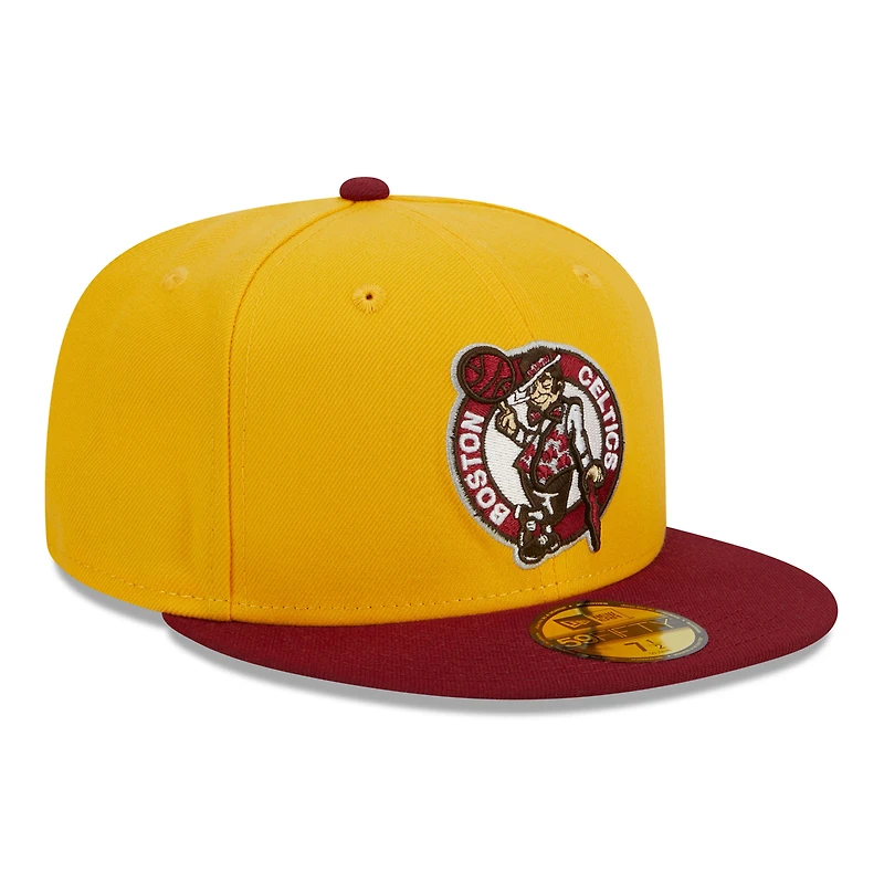 Men's New Era Yellow/Red Boston Celtics Fall Leaves 2-Tone 59FIFTY Fitted Hat