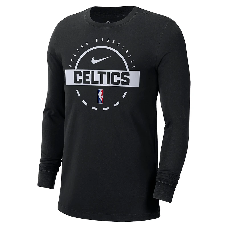 T-shirt d'entraînement à manches longues Nike noir authentique des Boston Celtics pour homme