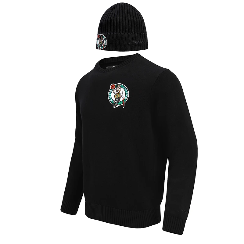 Men's Pro Standard Black Boston Celtics Crewneck Pullover Sweater & Cuffed Knit Hat Box Gift Set