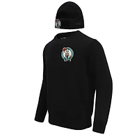 Men's Pro Standard Black Boston Celtics Crewneck Pullover Sweater & Cuffed Knit Hat Box Gift Set