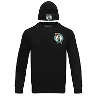 Coffret cadeau pull à col rond et chapeau en tricot revers Pro Standard noir Boston Celtics pour hommes