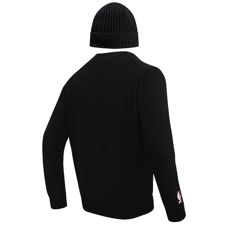 Coffret cadeau pull à col rond et chapeau en tricot revers Pro Standard noir Boston Celtics pour hommes