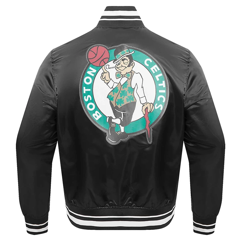 Veste universitaire en satin à boutons-pression complets Pro Standard Boston Celtics Script Tail pour hommes