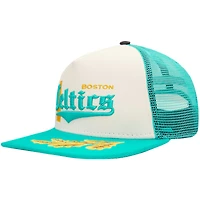 Casquette de camionneur Pro Standard crème/bleu sarcelle Boston Celtics Visor Elite Classic Trucker pour homme