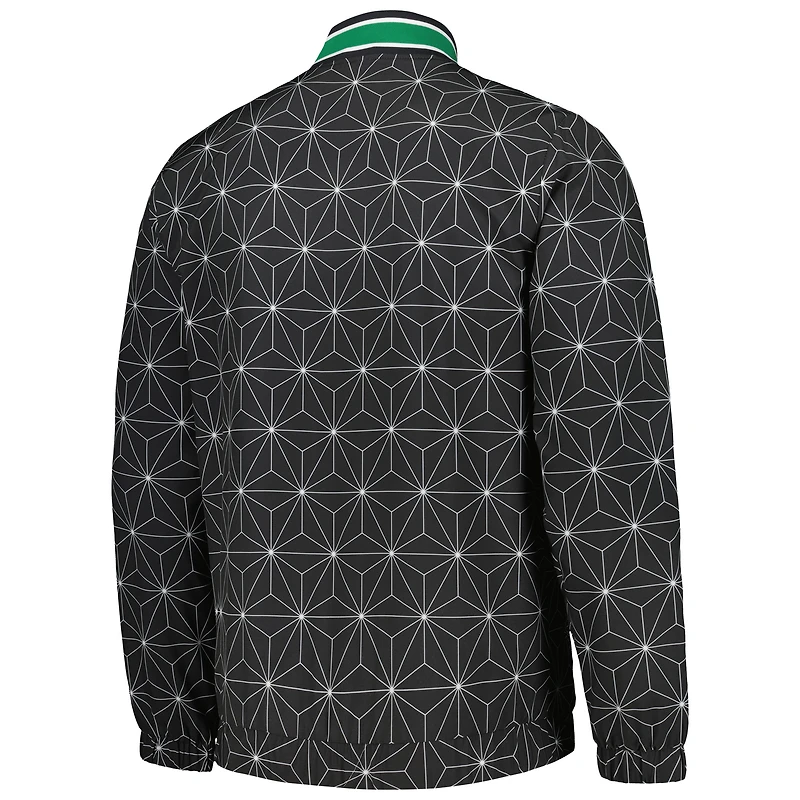 Men's Starter Black Boston Celtics In-Field Play Fashion Satin Full-Zip Varsity Jacket
