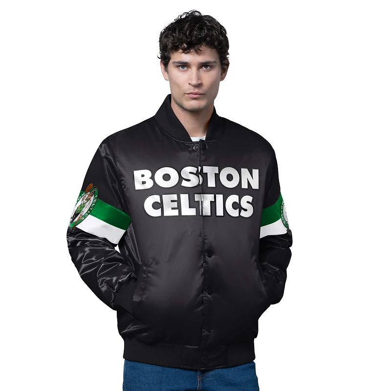 Men's Starter Kelly Green Boston Celtics Triple Option Varsity Full-Snap Satin Jacket