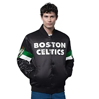 Men's Starter Black Boston Celtics Triple Option Varsity Full-Snap Satin Jacket