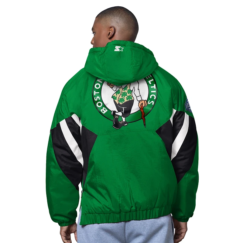 Men's Starter Green Boston Celtics The Line Up Oxford Crinkle Half-Zip Hooded Jacket