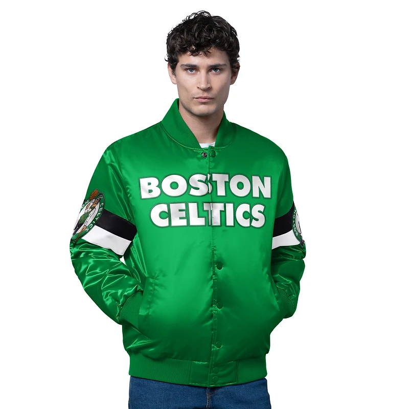 Men's Starter Kelly Green Boston Celtics Triple Option Varsity Full-Snap Satin Jacket