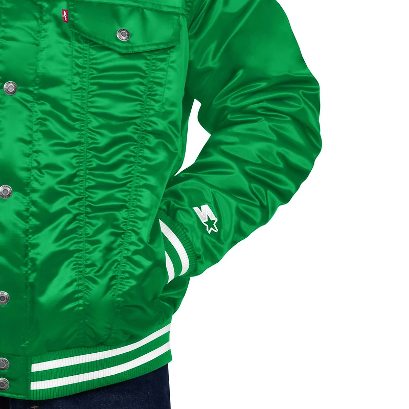 Men's Starter x Levi's Kelly Green Boston Celtics Silver Label Trucker Satin Full-Snap Jacket