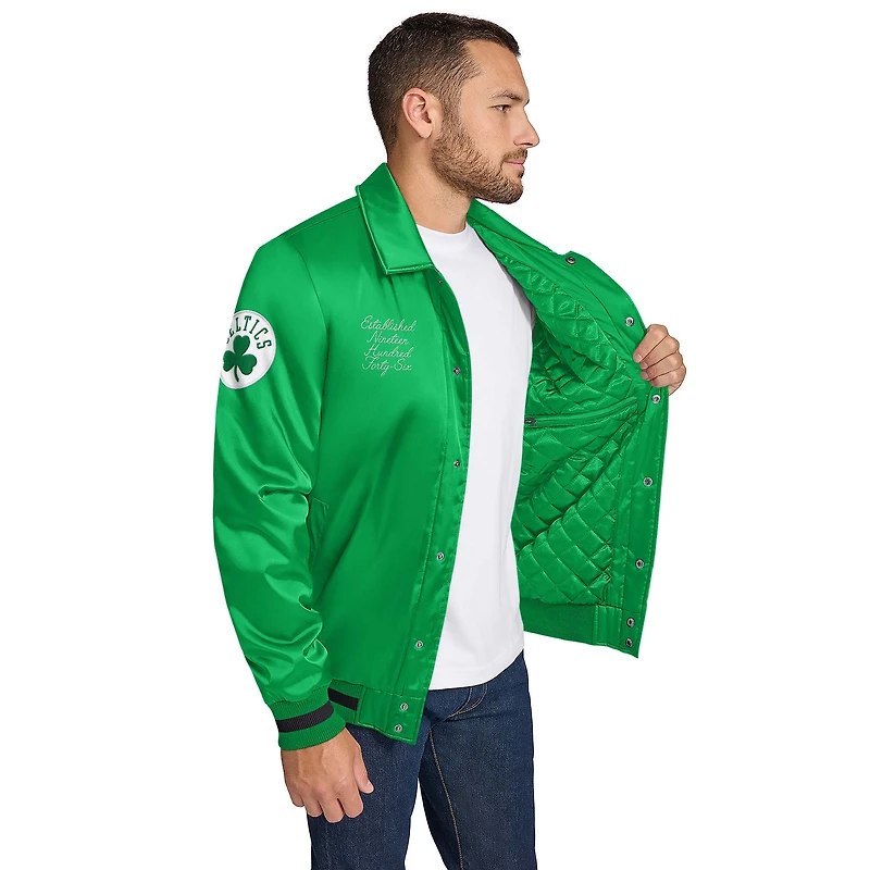 Men's Tommy Jeans Kelly Green Boston Celtics Jacob Chain Stitch Applique Full-Snap Varsity Jacket