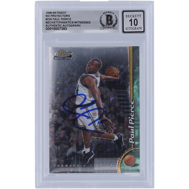 Paul Pierce Boston Celtics 1998-99 Topps Finest No Protector #235 Beckett Fanatics Witnessed Authenticated 10 Rookie Card