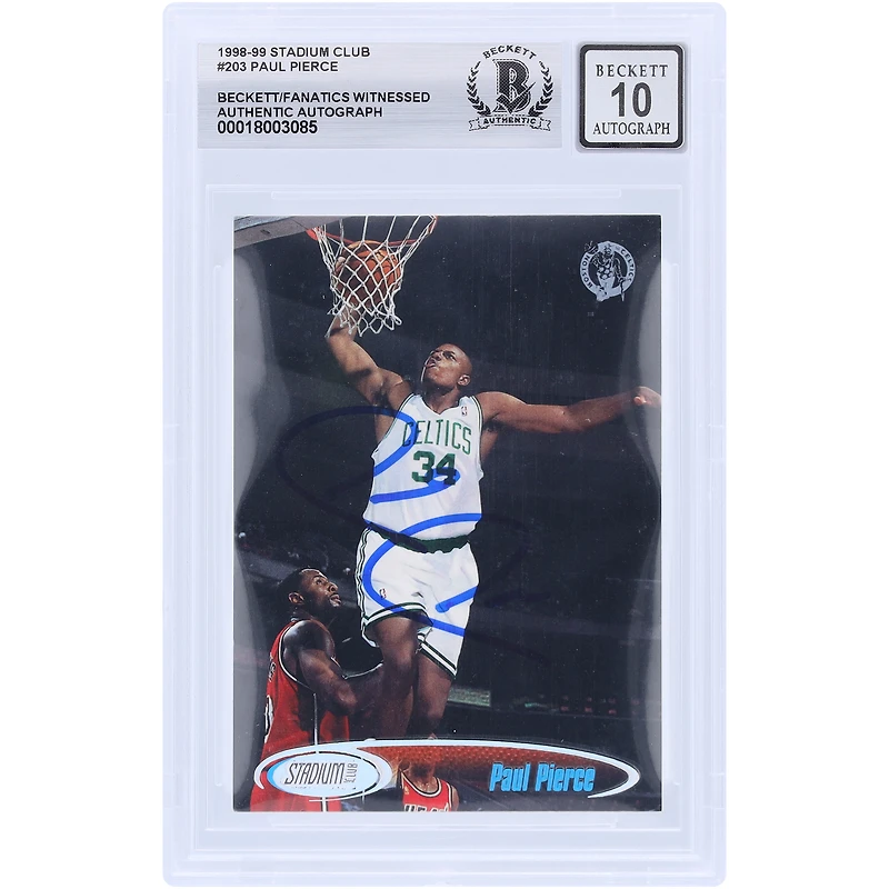 Paul Pierce Boston Celtics autographié 1998-99 Topps Stadium Club #203 Beckett Fanatics Witnessed Authenticated 10 Rookie Card