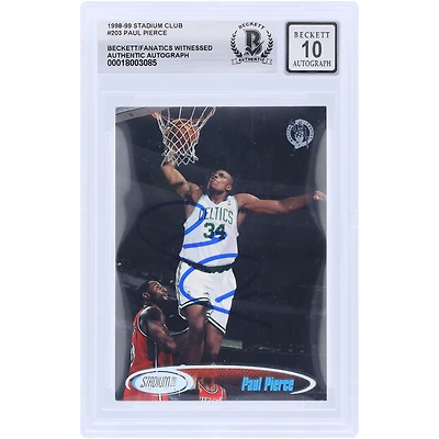 Paul Pierce Boston Celtics autographié 1998-99 Topps Stadium Club #203 Beckett Fanatics Witnessed Authenticated 10 Rookie Card