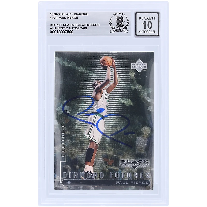 Paul Pierce Boston Celtics autographié 1998-99 Upper Deck Black Diamond #101 Beckett Fanatics Witnessed Authenticated 10 Rookie Card