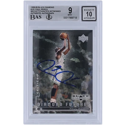 Paul Pierce Boston Celtics autographié 1998-99 Upper Deck Black Diamond #101 Beckett Fanatics Witnessed Authenticed 9/10 Rookie Card