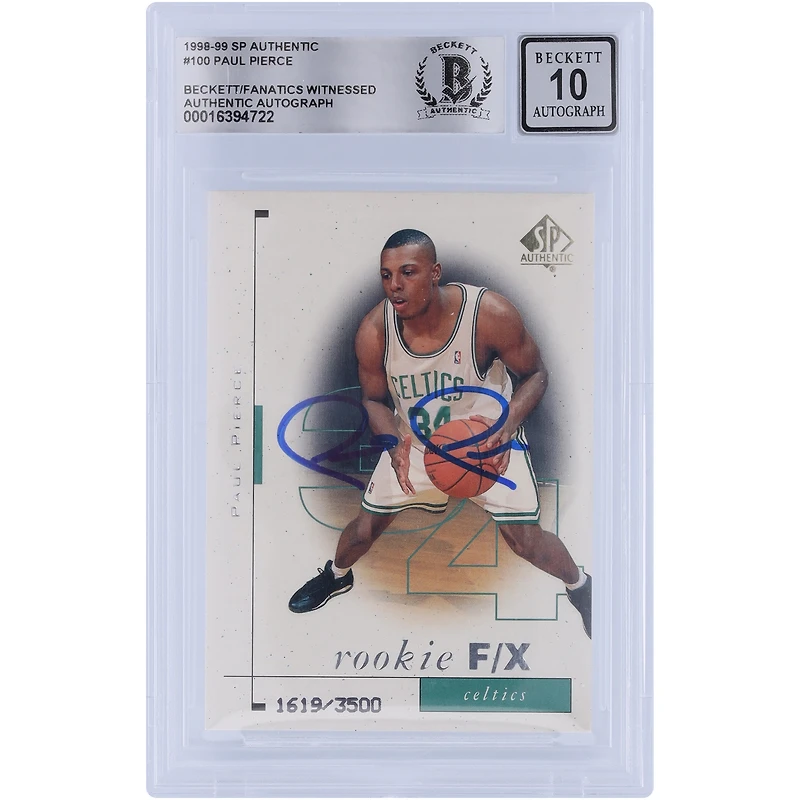 Paul Pierce Boston Celtics Autographié 1998-99 Upper Deck SP Authentique #100 #/3500 Beckett Fanatics Witnessed Authentifié 10 Carte Rookie