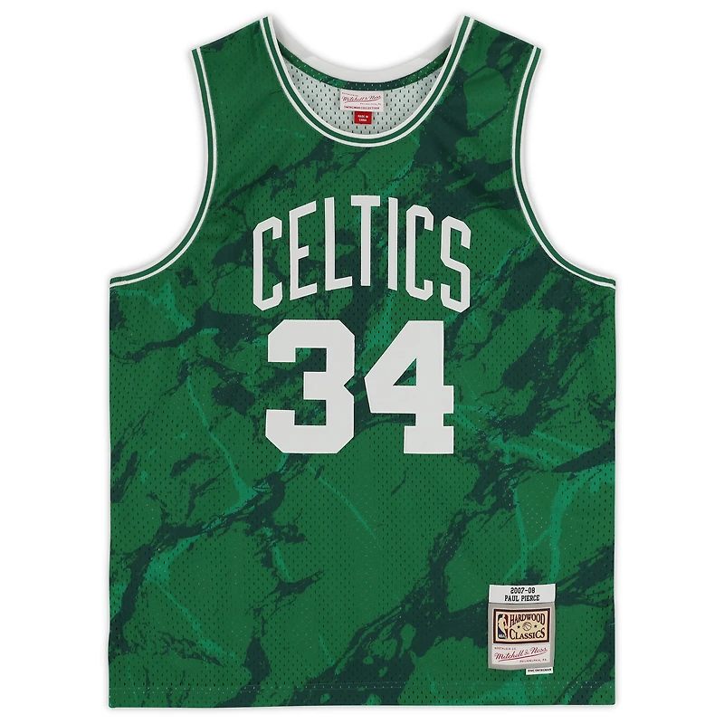 Maillot Swingman vert Kelly Mitchell & Ness Marble 2007-08 autographié par Paul Pierce (Boston Celtics) avec inscription « The Truth ».