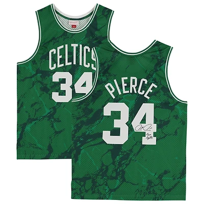Maillot Swingman vert Kelly Mitchell & Ness Marble 2007-08 autographié par Paul Pierce (Boston Celtics) avec inscription « The Truth ».