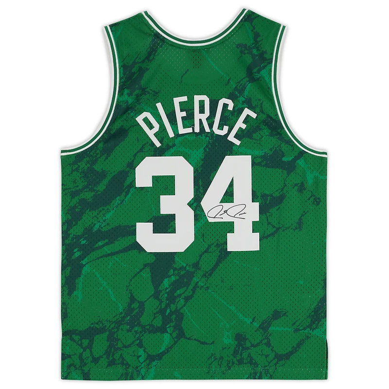 Maillot Swingman autographié par Paul Pierce Boston Celtics Mitchell & Ness Kelly Green 2007-08 Marble