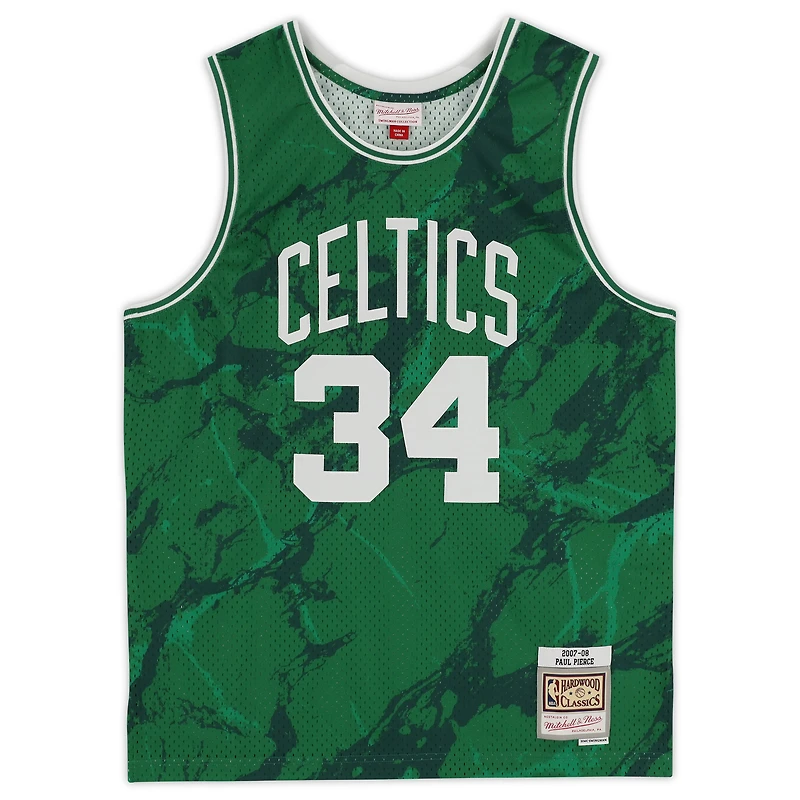 Maillot Swingman autographié par Paul Pierce Boston Celtics Mitchell & Ness Kelly Green 2007-08 Marble
