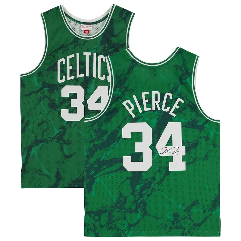 Maillot Swingman autographié par Paul Pierce Boston Celtics Mitchell & Ness Kelly Green 2007-08 Marble