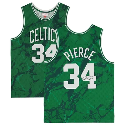 Maillot Swingman autographié par Paul Pierce Boston Celtics Mitchell & Ness Kelly Green 2007-08 Marble