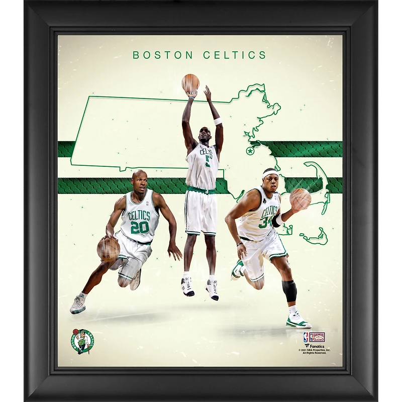 Paul Pierce Kevin Garnett et Ray Allen Boston Celtics Encadré 15" x 17" Années 2000 Hardwood Classics Franchise Foundations Collage