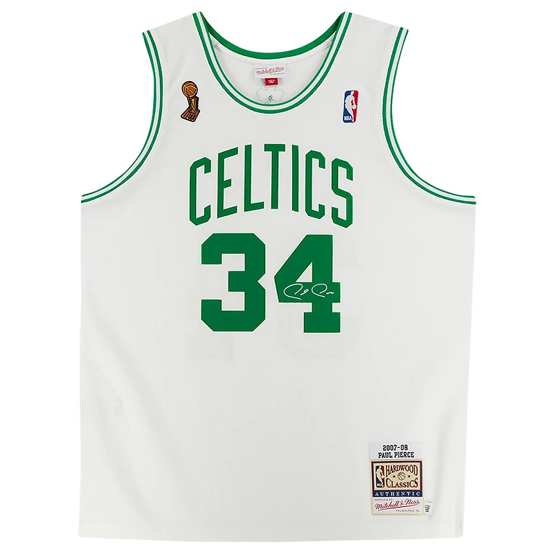 Maillot authentique autographié Mitchell & Ness 2007-08 des Boston Celtics par Paul Pierce White - Signature sur le devant