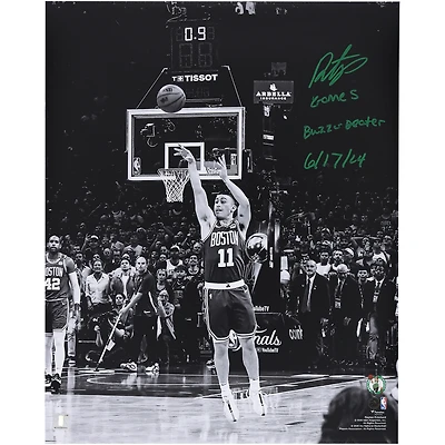 Payton Pritchard Boston Celtics Autographed 16" x 20" Black and White Game 5 Buzzer Beater Photograph with "Game 5 Buzzer Beater 6/17/24" Inscription