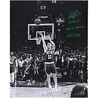 Payton Pritchard Boston Celtics Autographed 16" x 20" Black and White Game 5 Buzzer Beater Photograph with "Game 5 Buzzer Beater 6/17/24" Inscription