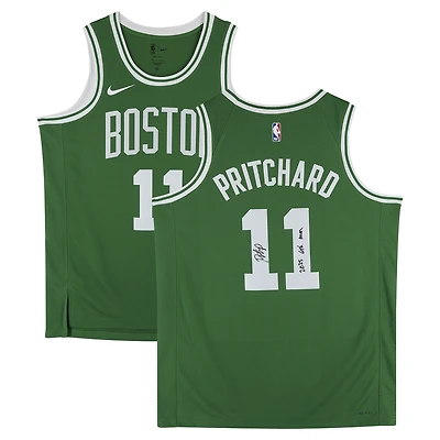 Maillot Nike Icon Swingman vert Kelly autographié par Payton Pritchard des Boston Celtics avec inscription « 6e homme 2025 ».
