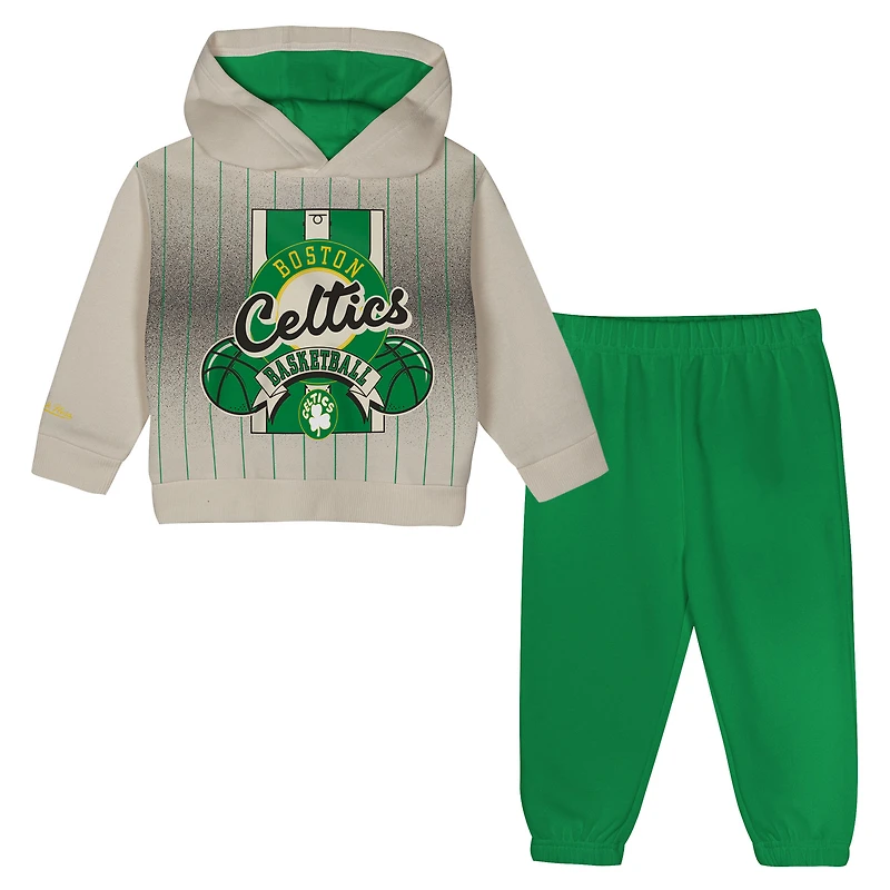 Ensemble sweat à capuche et pantalon oversize Mitchell & Ness crème/vert Kelly Boston Celtics Retro Roots pour tout-petit